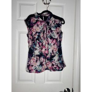 WORTHINGTON Galaxy Color Round Neck Floral Sleeveless Blouse Size S Zippers